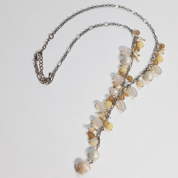 Silver Tone Shell Pearl Bead Beach Necklace - Picture 4 of 9